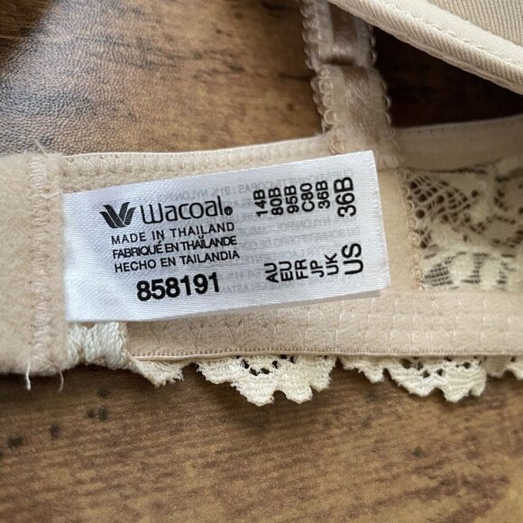 Wacoal Womens Embrace Lace Push Up Bra 36B Nude White Underwire 858191 Padded - Picture 8 of 8